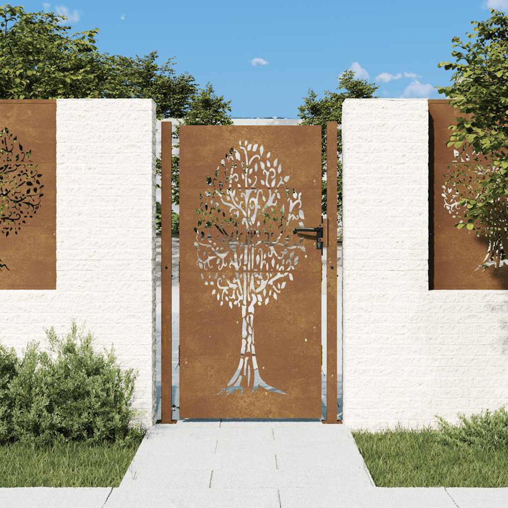vidaXL Portail de jardin 100x175 cm en acier Corten design arbre