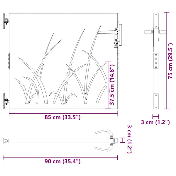 Gartentor 85x75 cm Cortenstahl Gras-Design