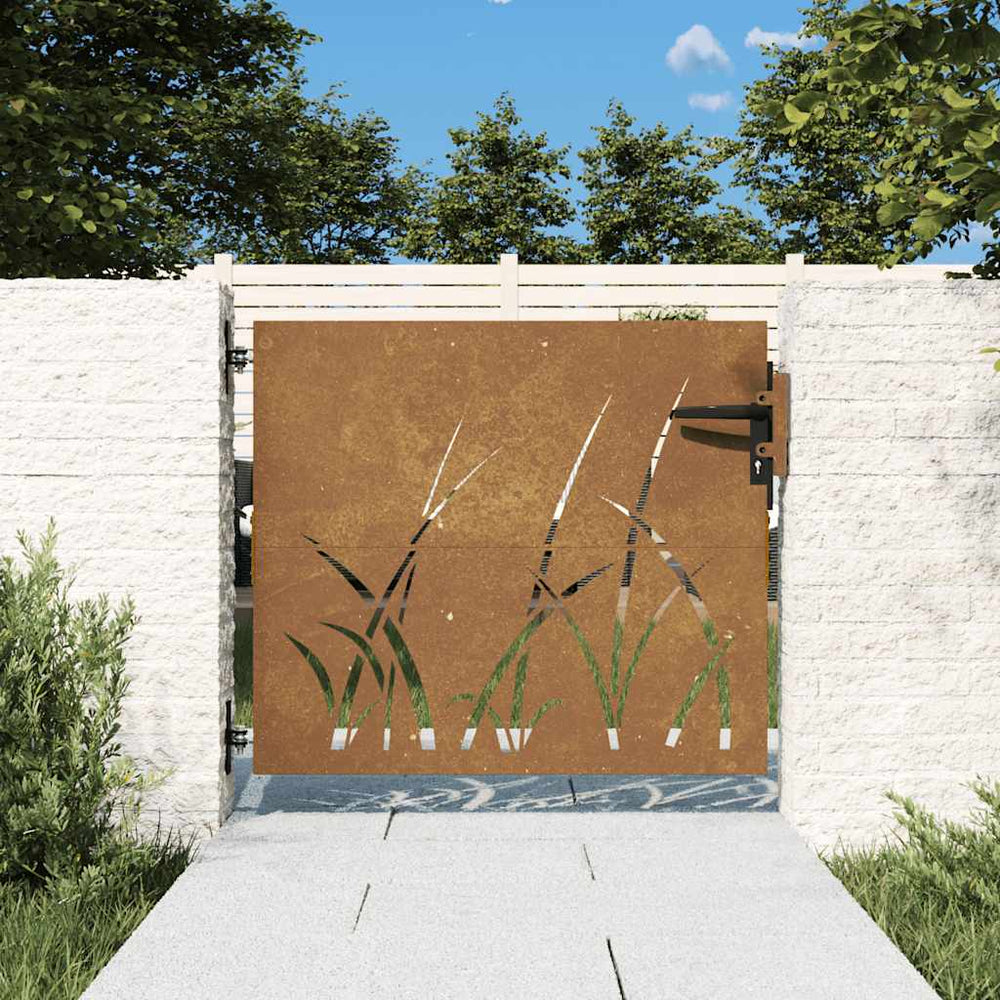 vidaXL Portail de jardin 85x75 cm Acier Corten Motif herbe