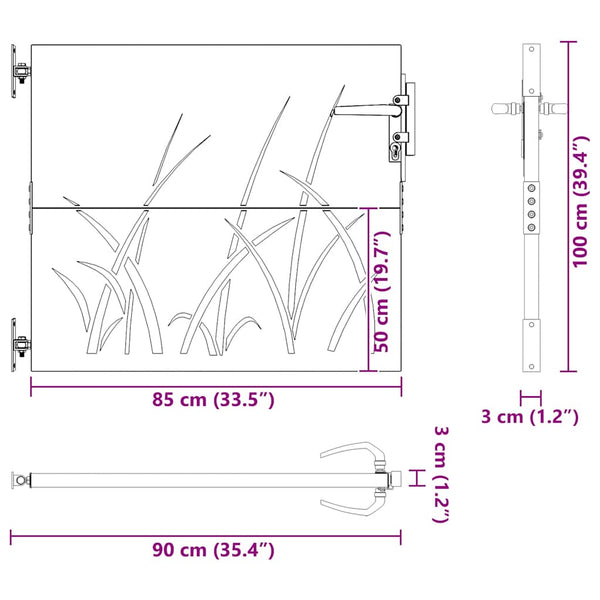 Gartentor 85x100 cm Cortenstahl Gras-Design
