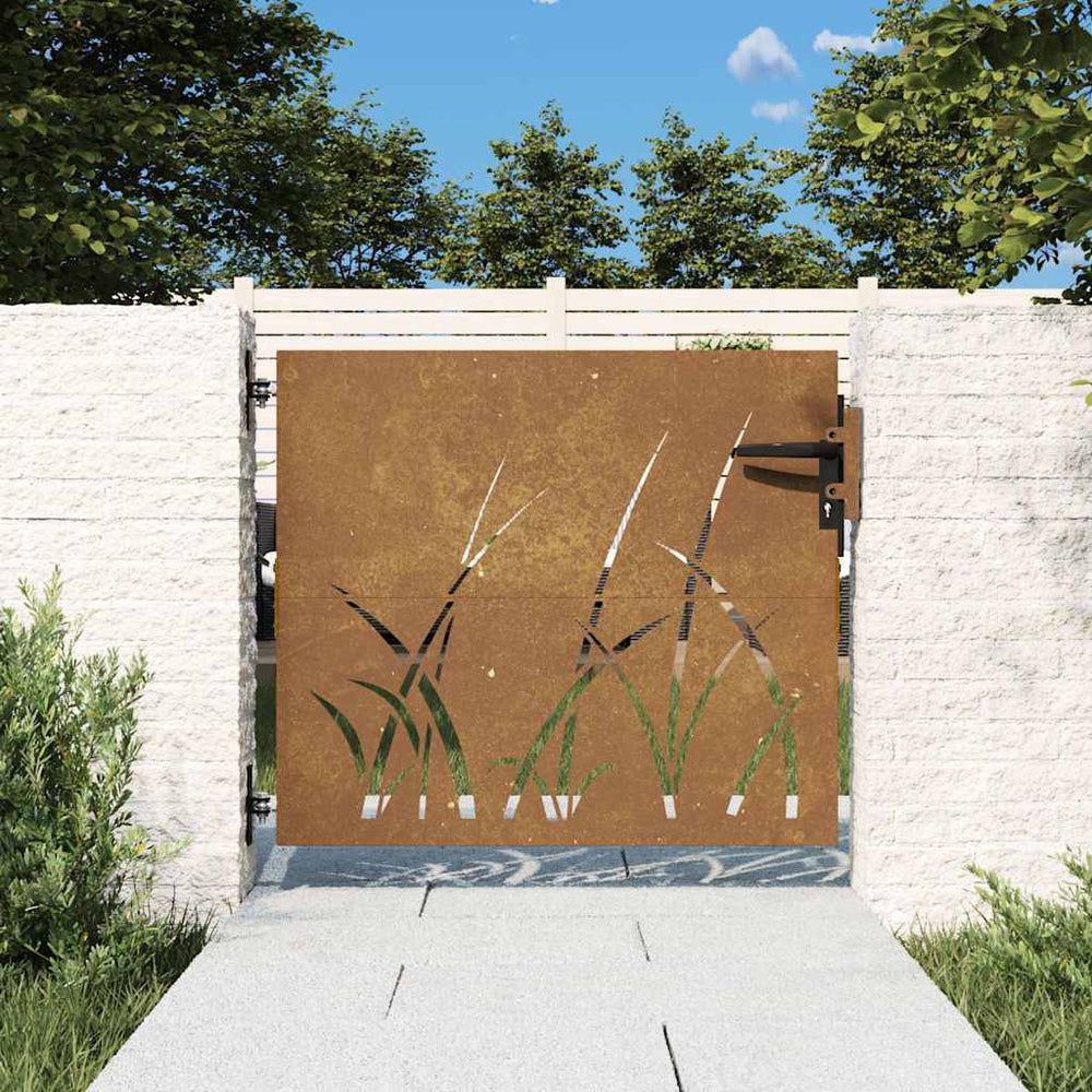 vidaXL Portail de jardin 85x100 cm Acier Corten Motif herbe
