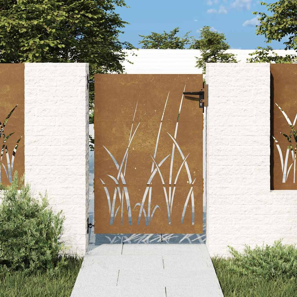 vidaXL Portail de jardin 85x150 cm en acier Corten motif herbe