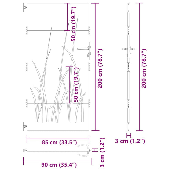 Gartentor 85x200 cm Cortenstahl Gras-Design