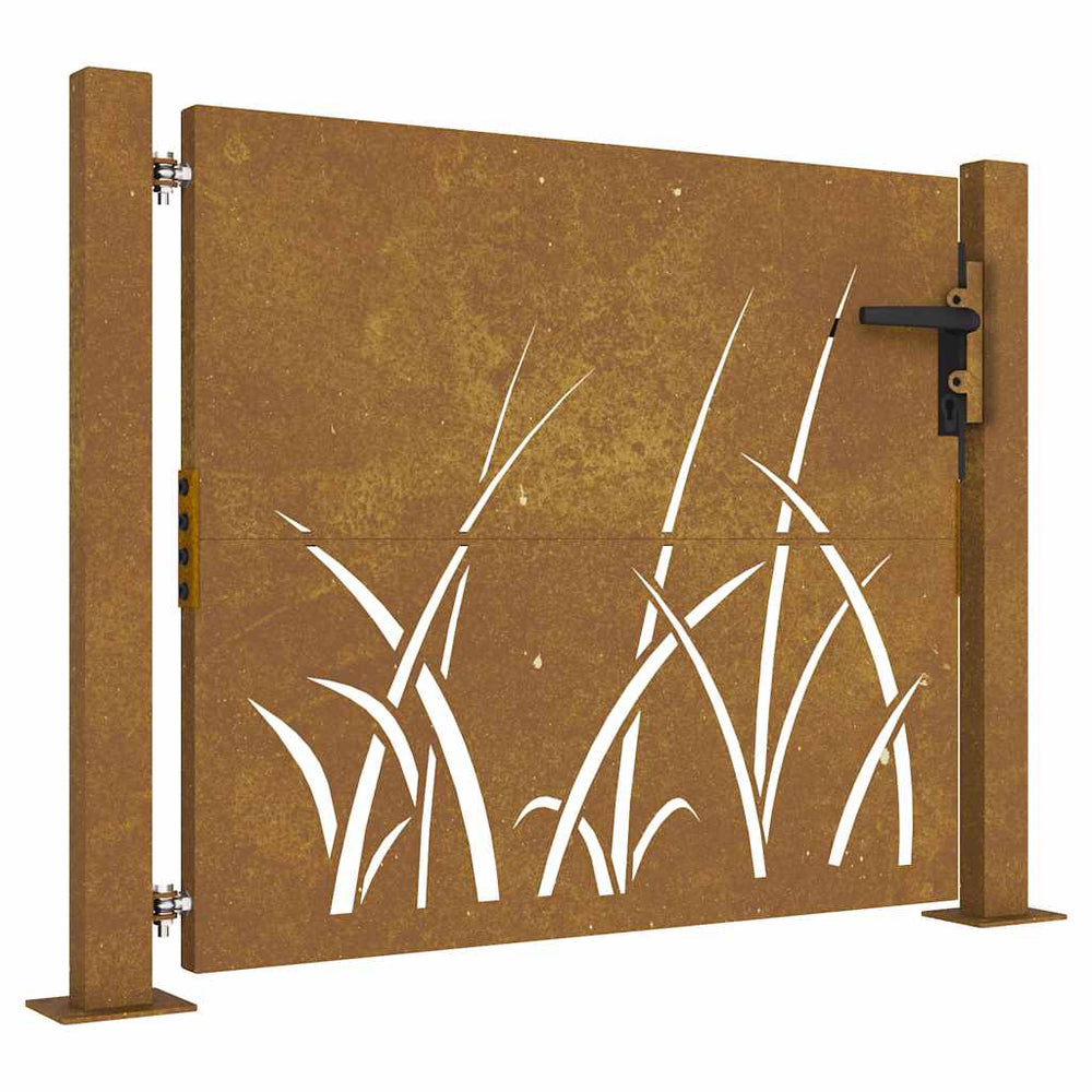 vidaXL Portillon de jardin 100x75 cm Acier Corten Motif herbe