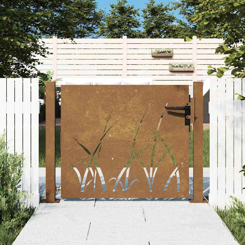 vidaXL Portillon de jardin 100x75 cm Acier Corten Motif herbe