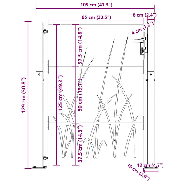 Gartentor 100x125 cm Cortenstahl Gras-Design