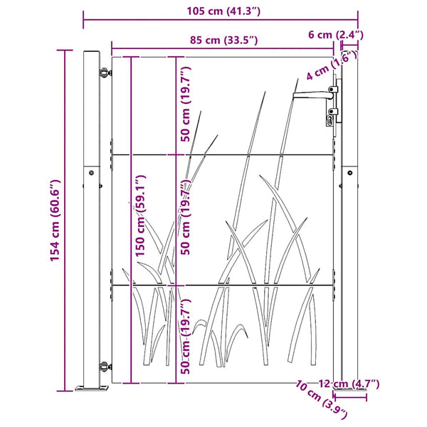 Gartentor 100x150 cm Cortenstahl Gras-Design