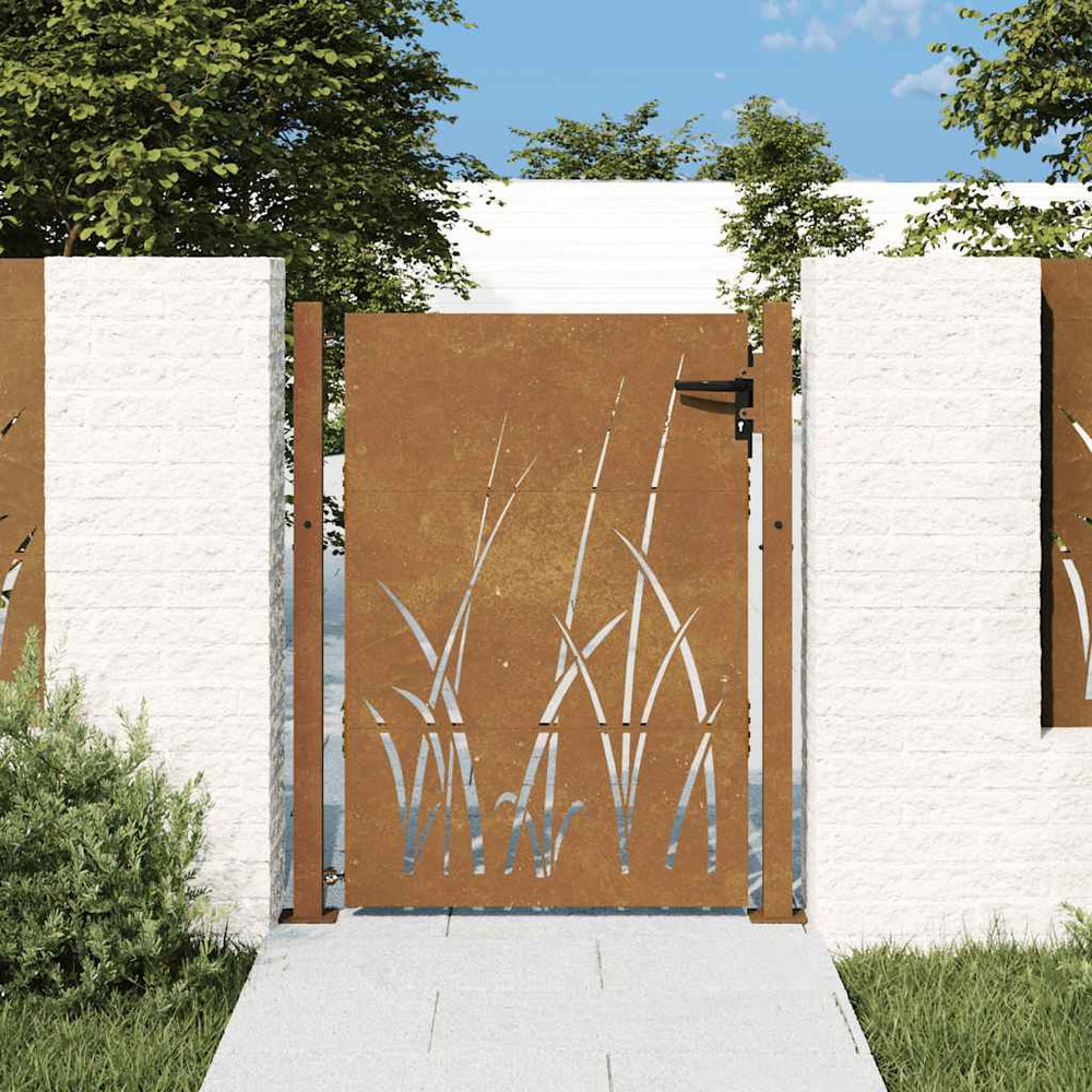 vidaXL Portail de jardin 100x150 cm acier Corten motif herbe