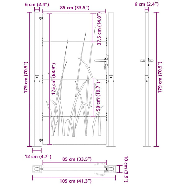 Gartentor 100x175 cm Cortenstahl Gras-Design