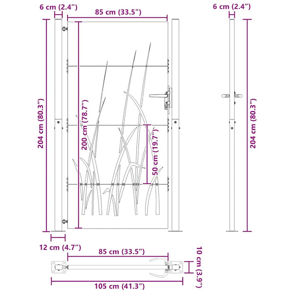 Gartentor 100x200 cm Cortenstahl Gras-Design