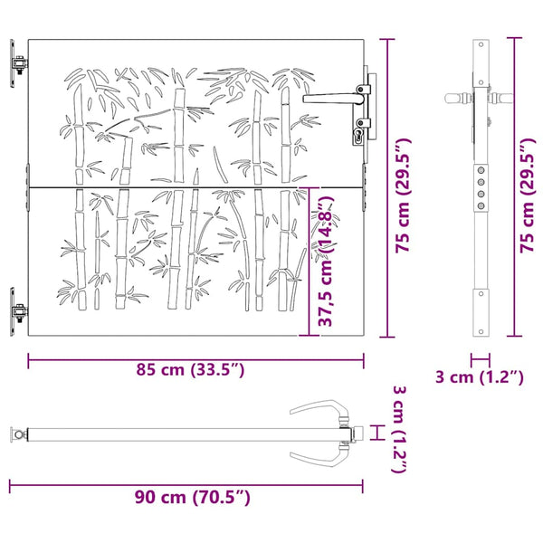 Gartentor 85x75 cm Cortenstahl Bambus-Design