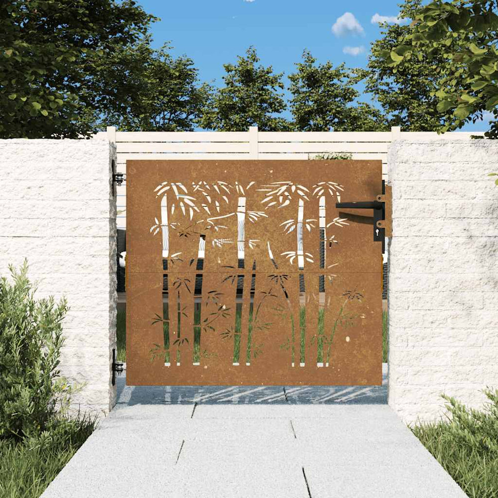 vidaXL Portail de jardin 85x75 cm Acier Corten Design Bambou