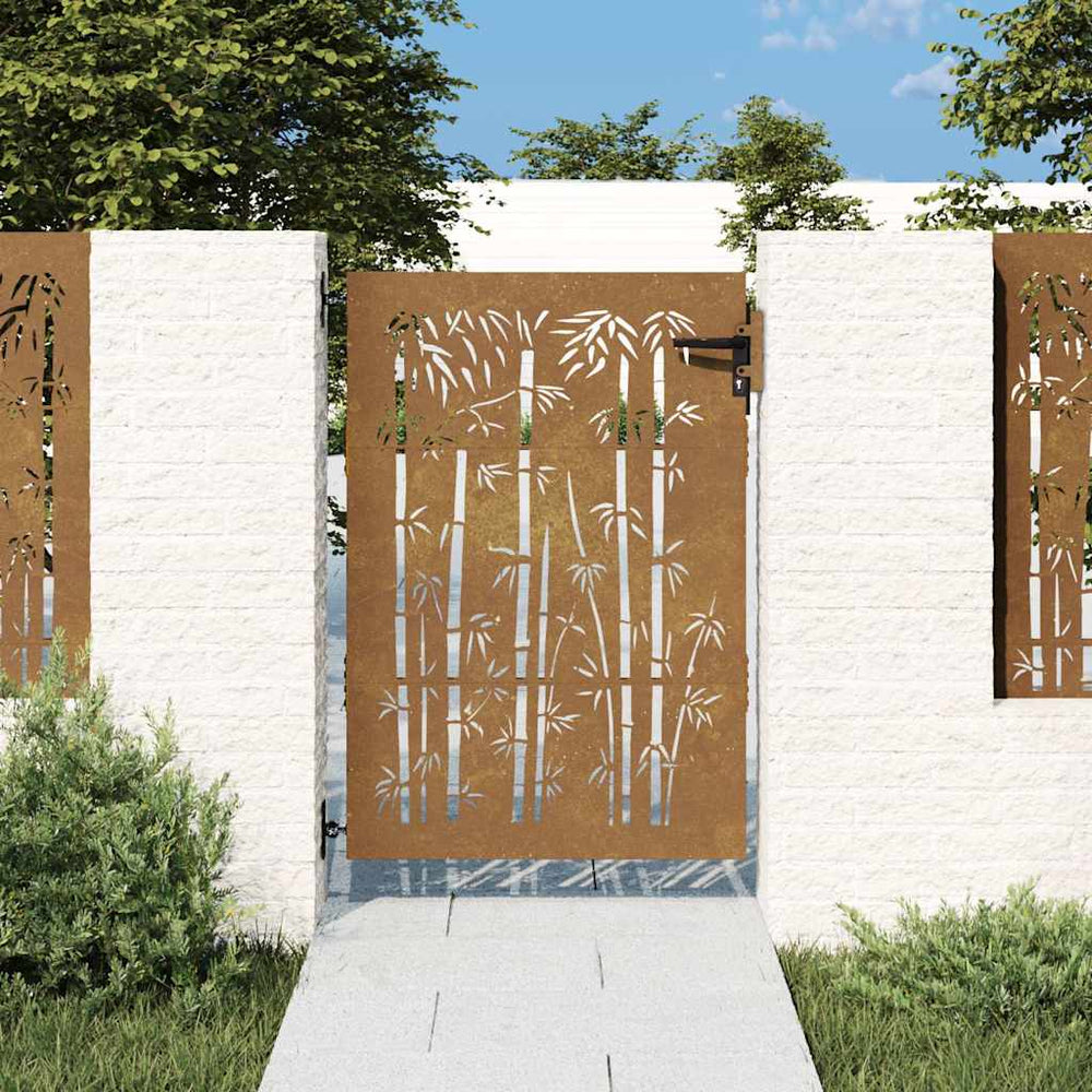 vidaXL Portail de jardin 85x125 cm Acier corten Design bambou