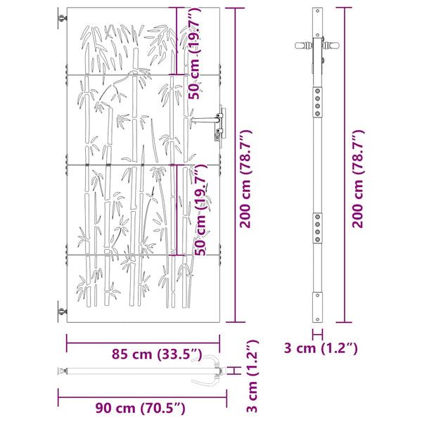 Gartentor 85x200 cm Cortenstahl Bambus-Design