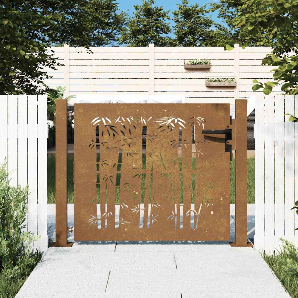 vidaXL Portillon de jardin 100x75 cm Acier corten Motif bambou