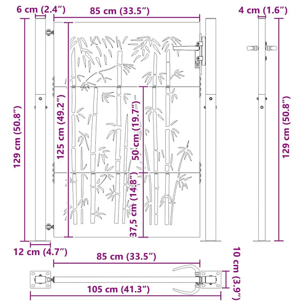 Gartentor 100x125 cm Cortenstahl Bambus-Design