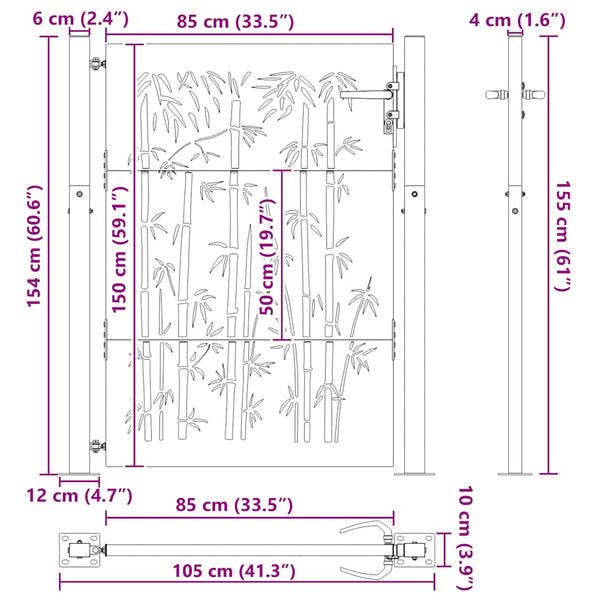 Gartentor 100x150 cm Cortenstahl Bambus-Design