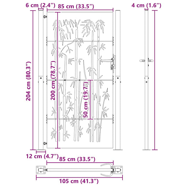 Gartentor 100x200 cm Cortenstahl Bambus-Design