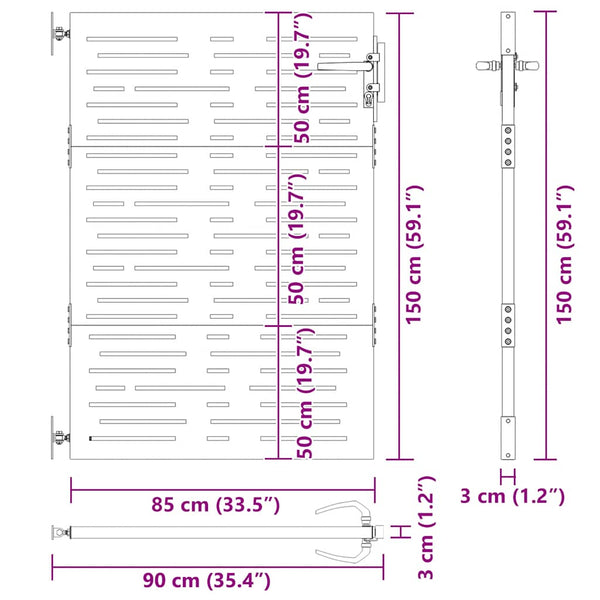 Gartentor 85x150 cm Cortenstahl Quadratisches Design