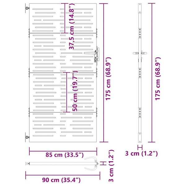 Gartentor 85x175 cm Cortenstahl Quadratisches Design