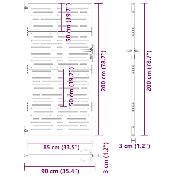 Gartentor 85x200 cm Cortenstahl Quadratisches Design