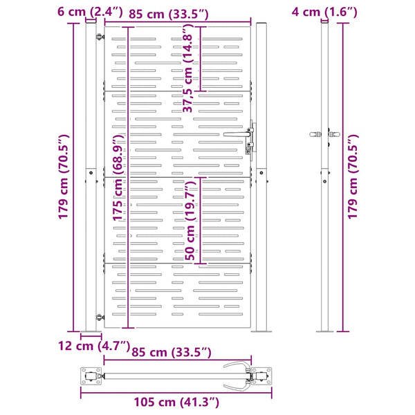 Gartentor 100x175 cm Cortenstahl Quadratisches Design