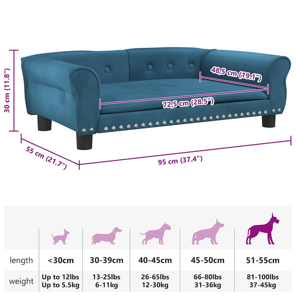 Hundebett Blau 95x55x30 cm Samt