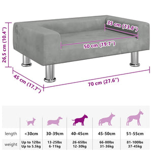 Hundebett Hellgrau 70x45x26,5 cm Samt