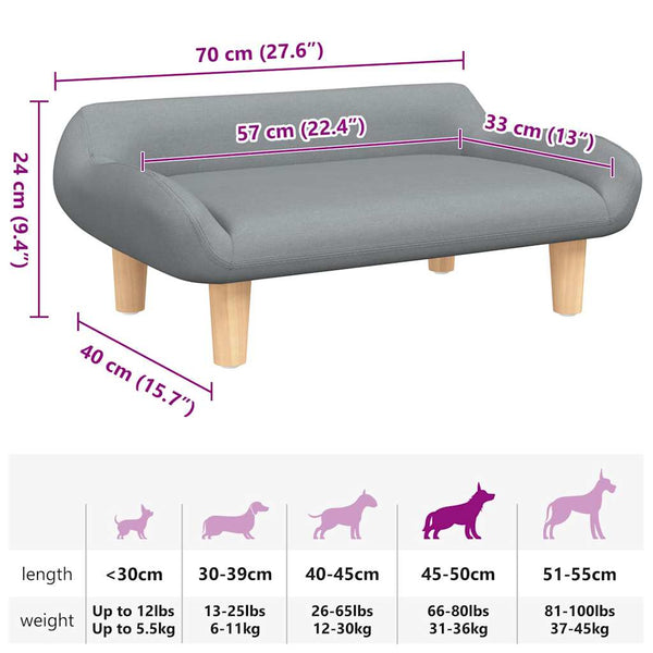 Hundebett Hellgrau 70x40x24 cm Stoff