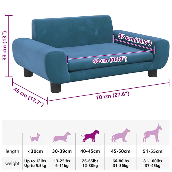Hundebett Blau 70x45x33 cm Samt