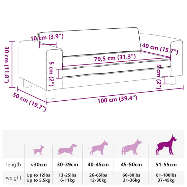 Hundebett mit Verlängerung Creme 100x50x30 cm Kunstleder