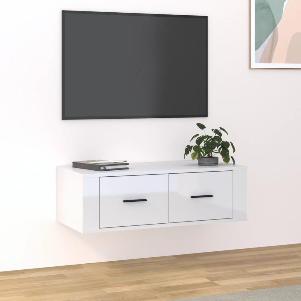 TV-Wandschrank, Hochglanz Weiß, 80 cm