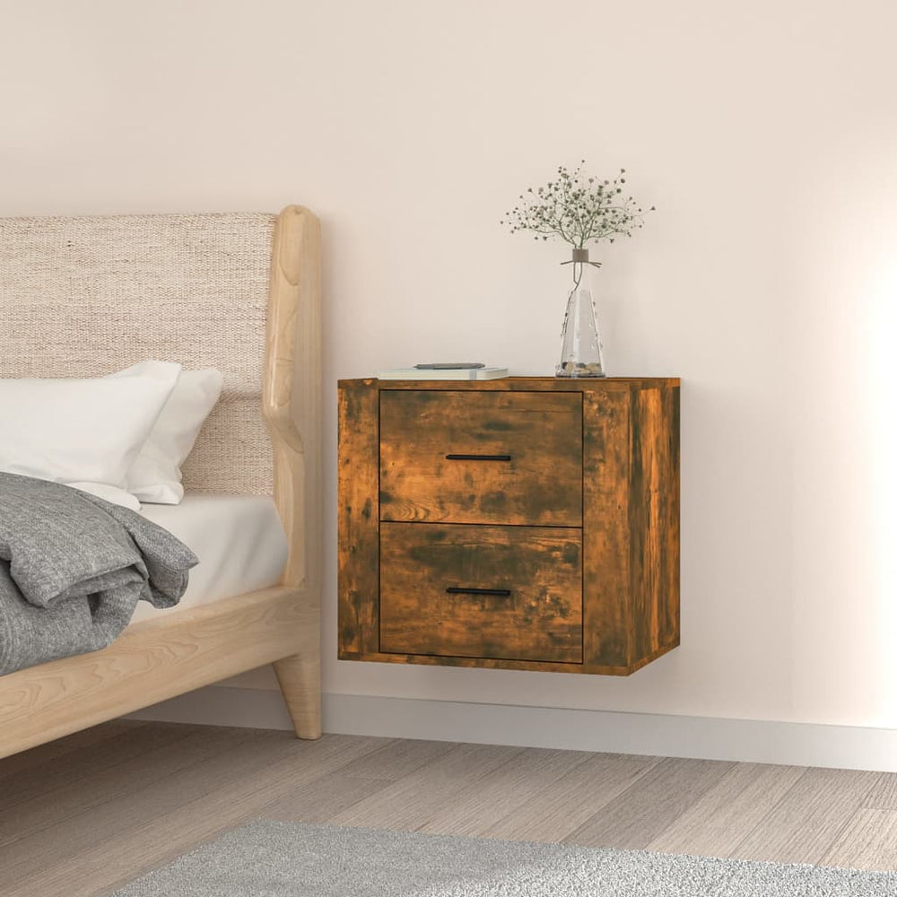 vidaXL Wall-Mounted Bedside Table Smoked Oak 50x36x47 cm