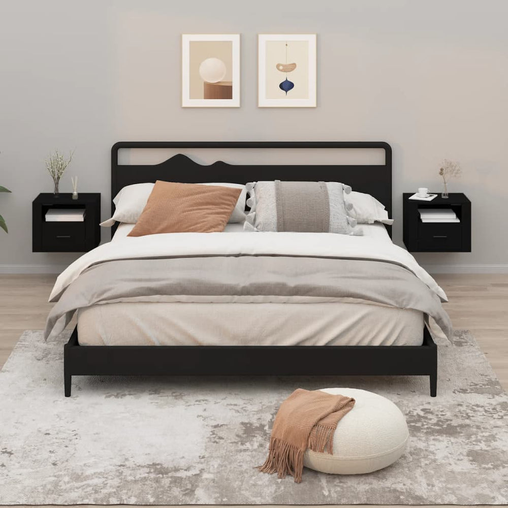 Wand-Nachttische Schwarz, 2er-Set