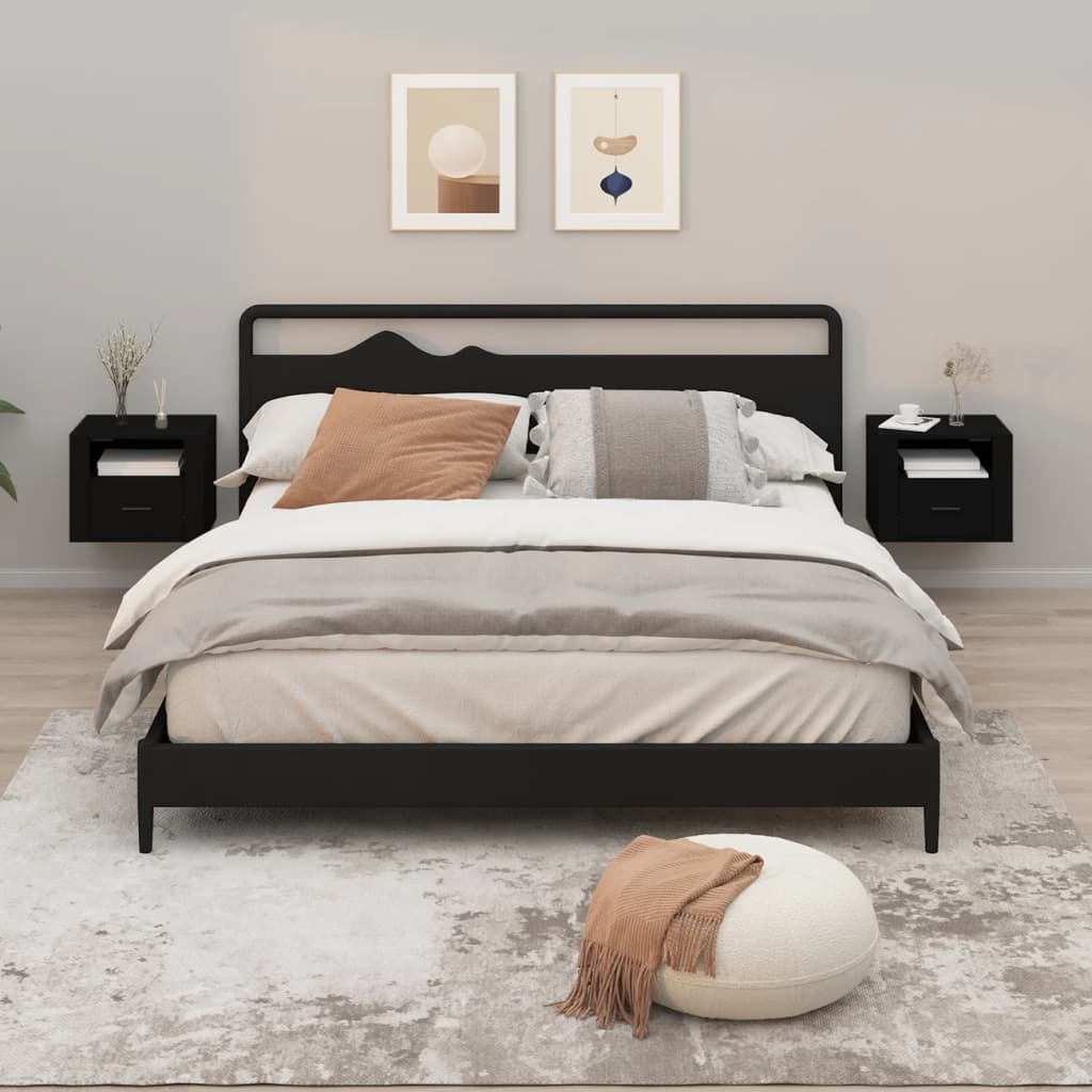 Wand-Nachttische Schwarz, 2er-Set