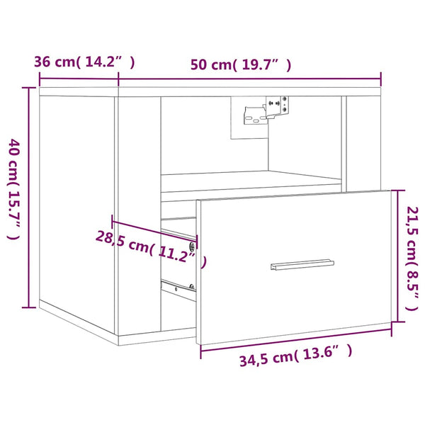Wand-Nachttisch Braun Eichenoptik 50 cm
