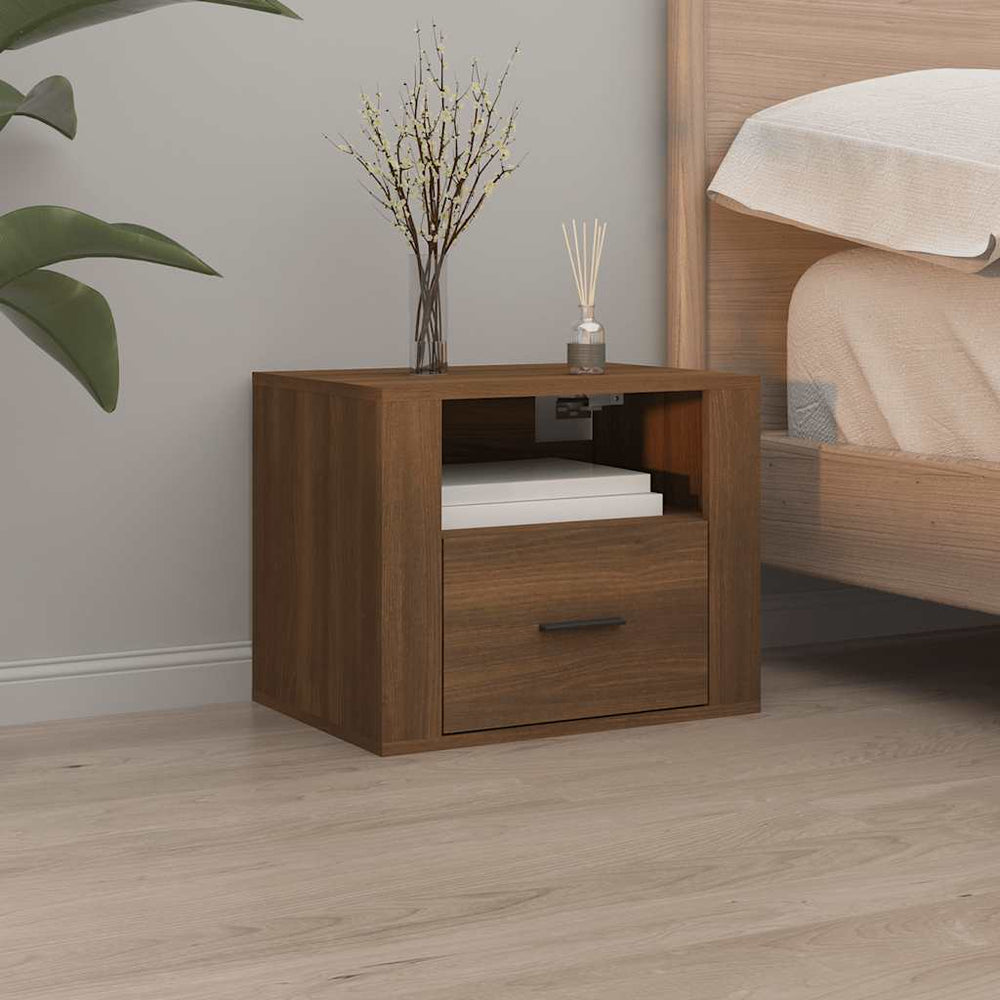 vidaXL Wall-Mounted Nightstand Brown Oak Look 50x36x40 cm