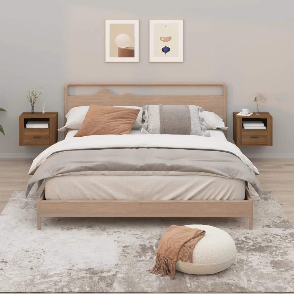 Wand-Nachttische 2er Set Braun Eichenoptik