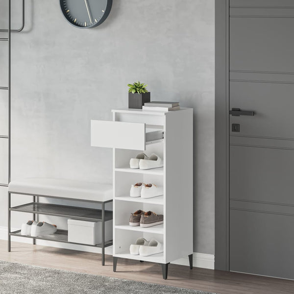 Weißes Schuhregal mit Schublade 40x105 cm