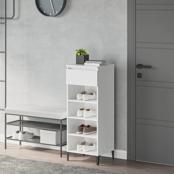 Weißes Schuhregal mit Schublade 40x105 cm