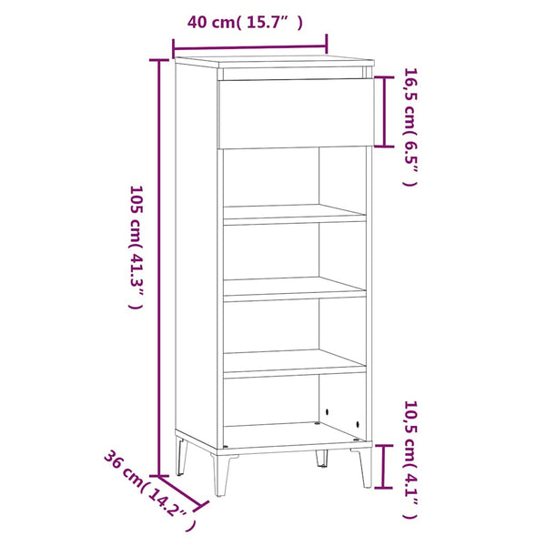 Schuhregal Braun Eichenoptik 40x36x105 cm
