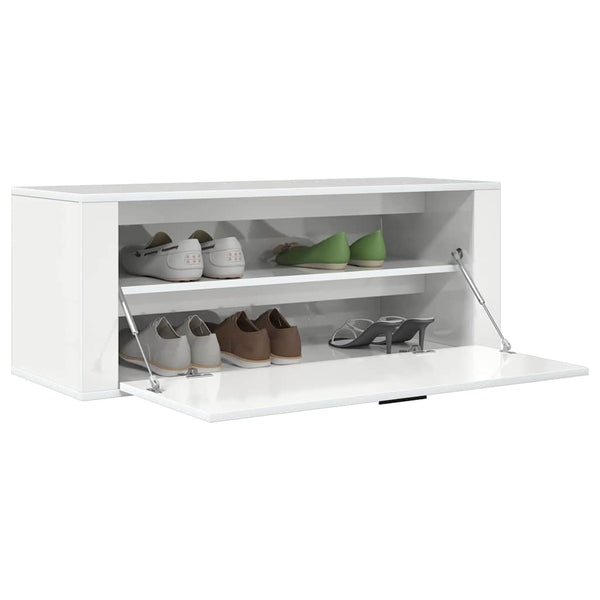 Wand-Schuhschrank Hochglanz Weiß 100cm