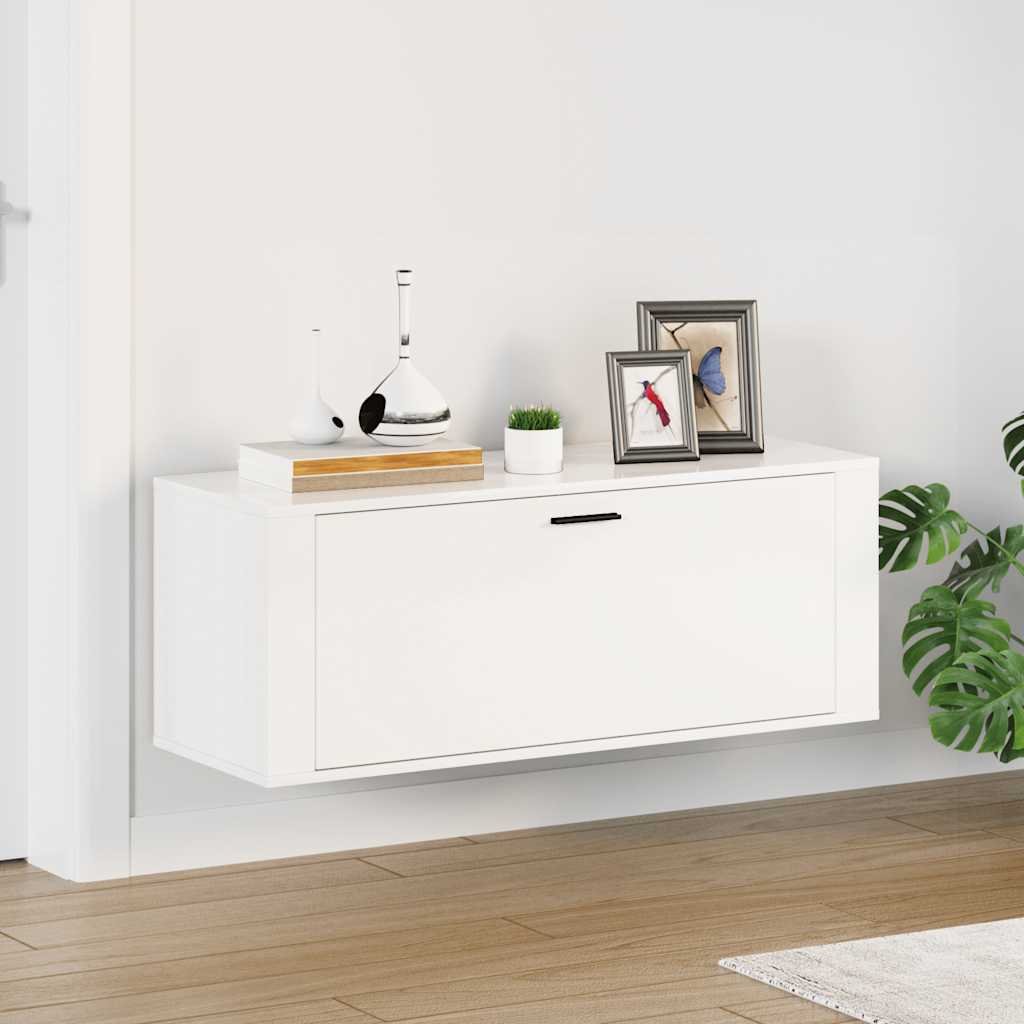 Wand-Schuhschrank Hochglanz Weiß 100cm