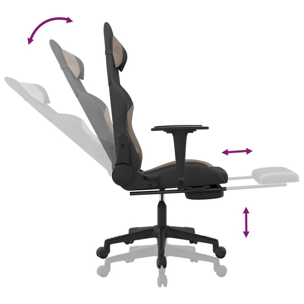 Gaming-Stuhl mit Fußstütze Schwarz und Taupe Stoff