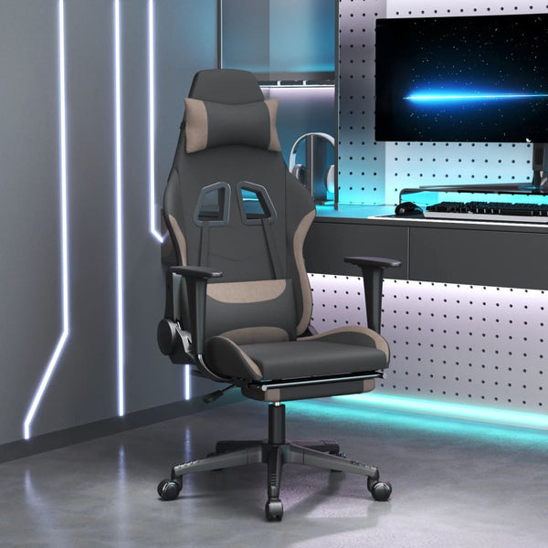 Gaming-Stuhl mit Fußstütze Schwarz und Taupe Stoff