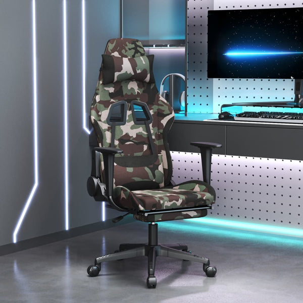 Gaming-Stuhl mit Fußstütze Tarnfarben und Schwarz Stoff