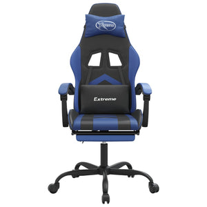 Gaming-Stuhl mit Fußstütze Schwarz und Blau Kunstleder