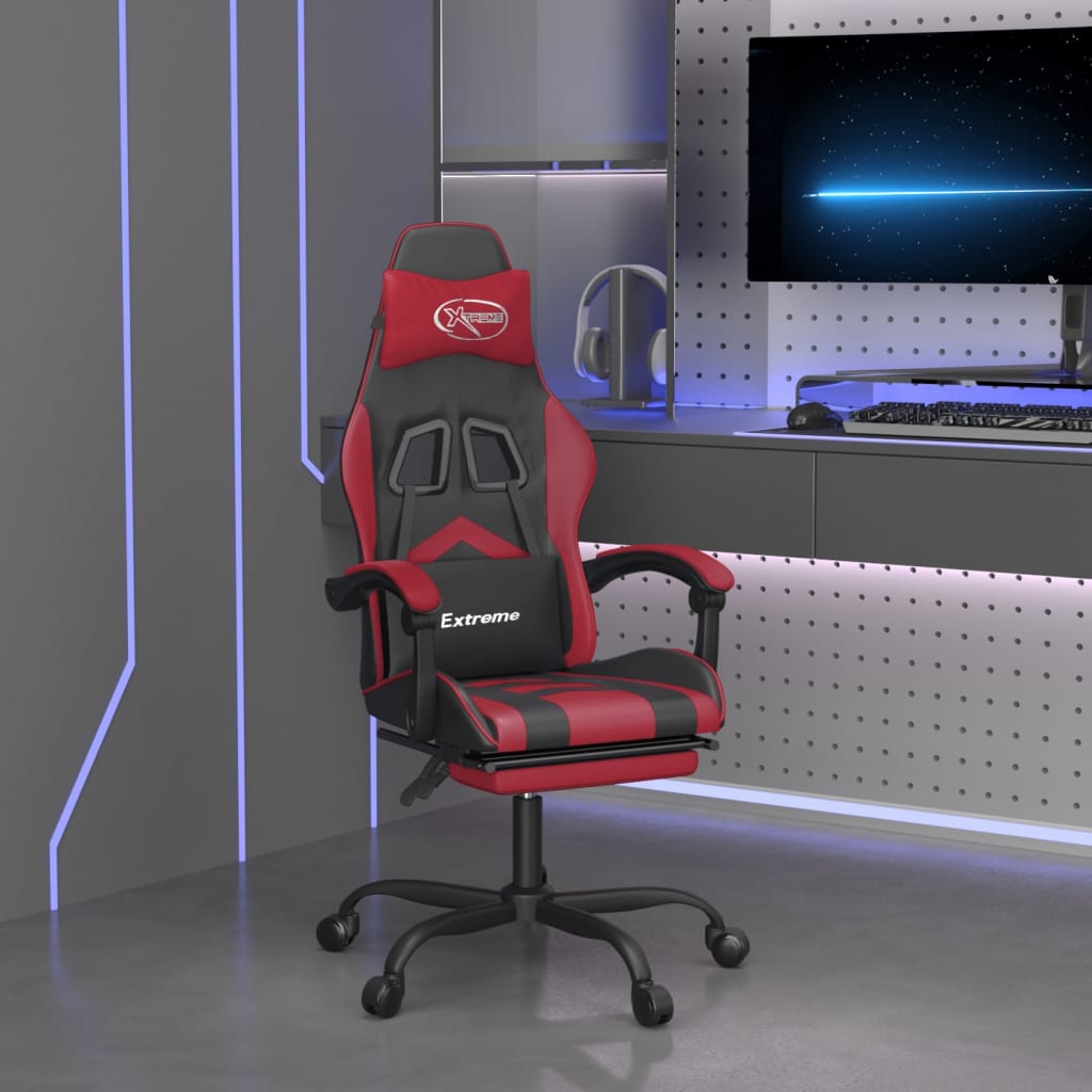 vidaXL Chaise de jeu avec repose-pieds Similicuir noir et bordeaux