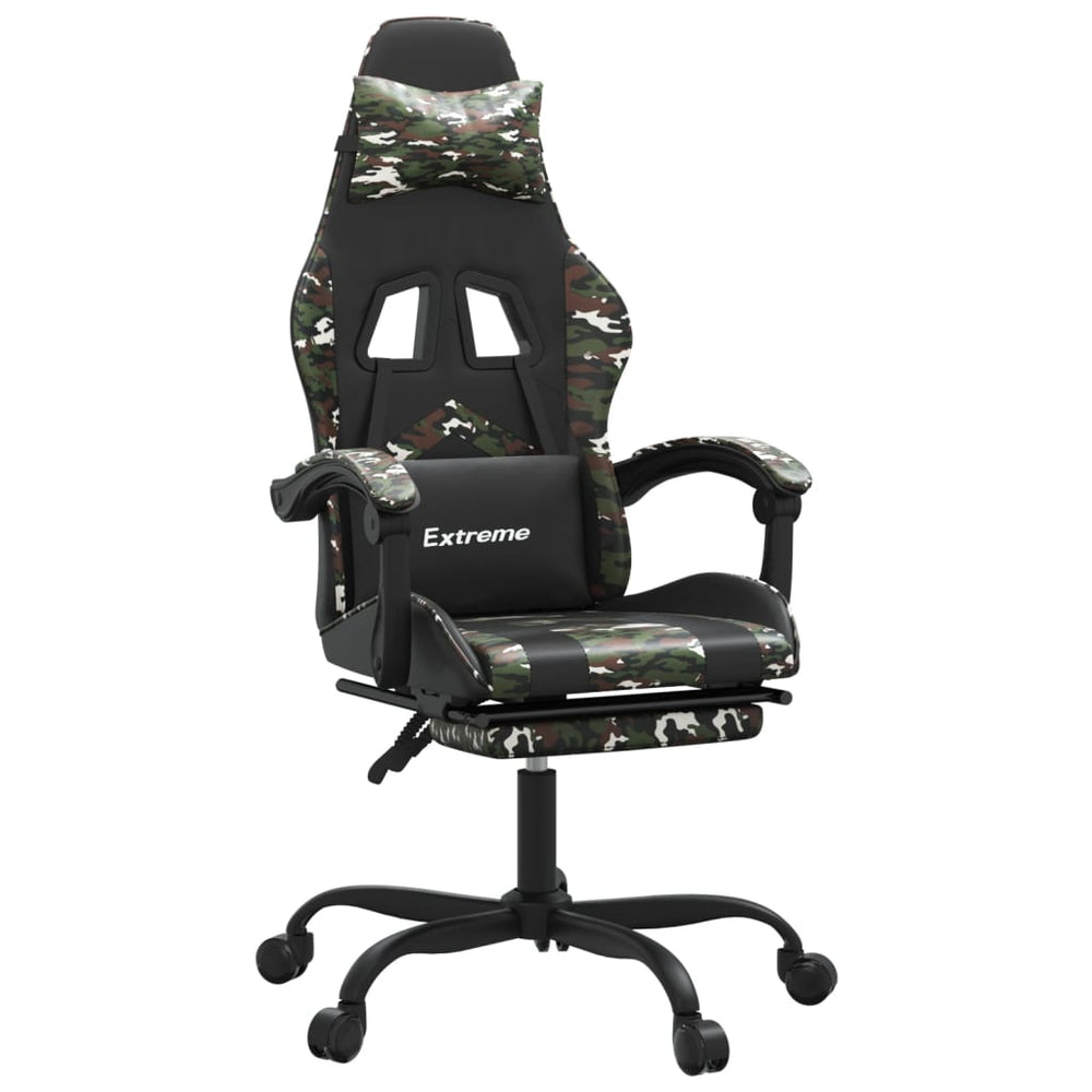 Gaming-Stuhl mit Fußstütze Schwarz und Tarnfarben Kunstleder