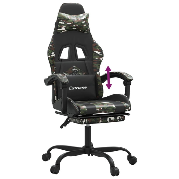 Gaming-Stuhl mit Fußstütze Schwarz und Tarnfarben Kunstleder